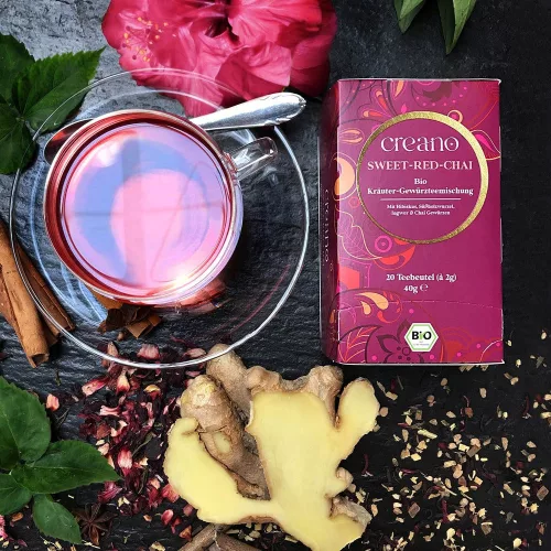 Herbata Bio Creano Słodki Czerwony Chai, 20 torebek, hibiskus i przyprawy, owocowo-pikantny smak