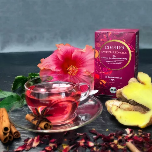 Herbata Bio Creano Słodki Czerwony Chai, 20 torebek, hibiskus i przyprawy, owocowo-pikantny smak