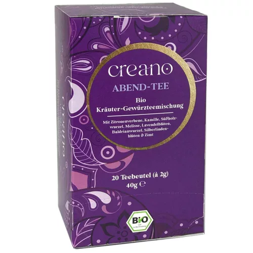 Herbata Bio Creano Evening Tea, 20 torebek, ziołowy aromat z cynamonem, bez kofeiny