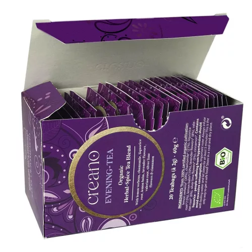 Herbata Bio Creano Evening Tea, 20 torebek, ziołowy aromat z cynamonem, bez kofeiny