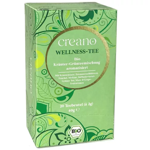 Herbata Bio Creano Wellness Tea, zielona herbata z ziołami, aromat grejpfruta, zestaw 20 torebek