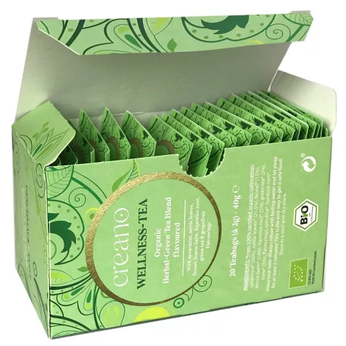 Herbata Bio Creano Wellness Tea, zielona herbata z ziołami, aromat grejpfruta, zestaw 20 torebek