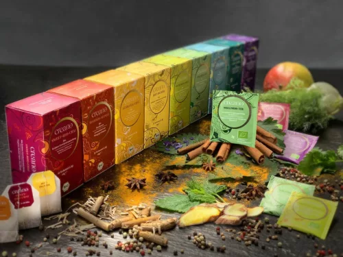 Herbata Bio Creano Wellness Tea, zielona herbata z ziołami, aromat grejpfruta, zestaw 20 torebek