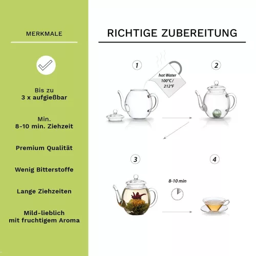 Ceainic din sticla Creano, 1,2 L, cu infuzor din inox, capac si 2 flori de ceai