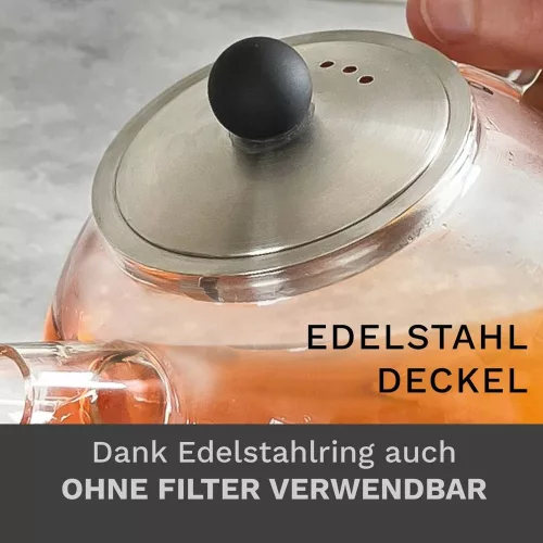 Ceainic din sticla Creano, 1 L, cu sita din inox si capac, pentru ceai vrac