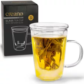   Cana pentru ceai Creano, 400 ml, sticla borosilicata, cu infuzor si capac din sticla