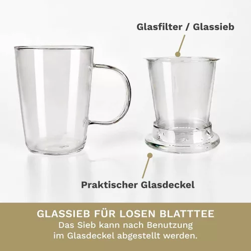 Cana pentru ceai Creano, 400 ml, sticla borosilicata, cu infuzor si capac din sticla