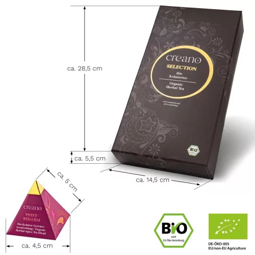 Zestaw prezentowy herbat ziołowych Creano Organic Herbal Tea, 18 torebek piramidkowych z 9 odmianami, 45 g, bez kofeiny