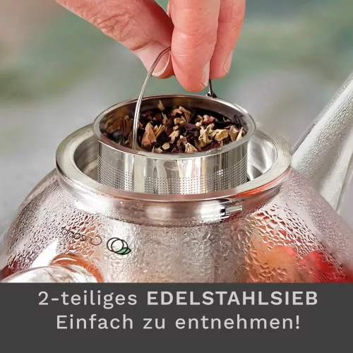 Ceainic din sticla Creano All-in-One, 0,8 L, cu infuzor din inox si capac, anti-picurare