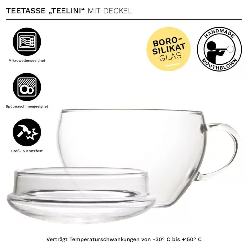Zestaw prezentowy Creano ErbluhTeelini, herbata czarna, szklanka z pokrywką, 8 kwiatów herbaty, 200 ml
