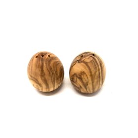   Zestaw 2 szt. solniczka i pieprzniczka z drewna oliwnego, kształt jajka, wysokość 5,5 cm