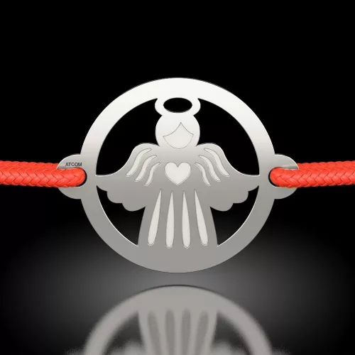 Srebrna bransoletka z czerwonym sznurkiem model Świąteczny Anioł