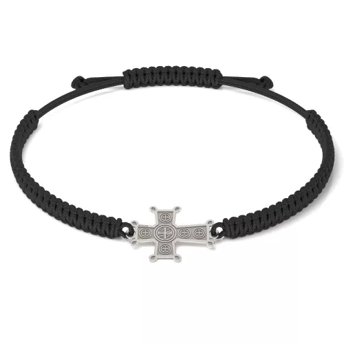 Bransoletka srebrna z plecionym sznurkiem model prawosławny 05