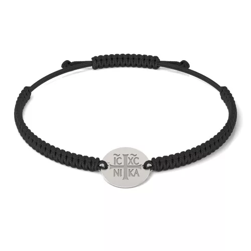 Bransoletka srebrna z plecionym sznurkiem model prawosławny 15