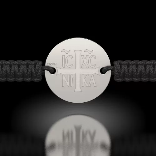 Bransoletka srebrna z plecionym sznurkiem model prawosławny 15