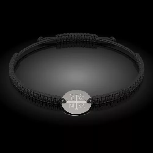 Bransoletka srebrna z plecionym sznurkiem model prawosławny 15