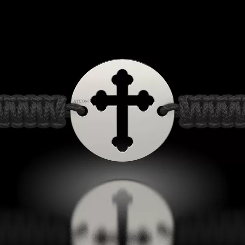 Bransoletka srebrna na sznurku model prawosławny 06