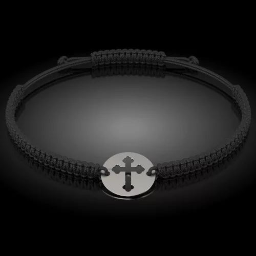 Bransoletka srebrna na sznurku model prawosławny 06