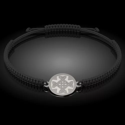 Bransoletka srebrna na sznurku model prawosławny 11