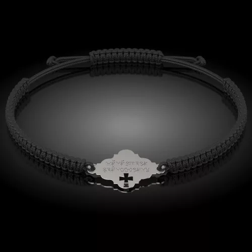 Bransoletka srebrna na sznurku model prawosławny 13