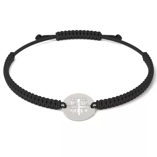 Bransoletka srebrna na sznurku model prawosławny 14