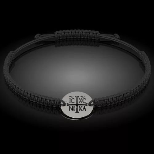 Bransoletka srebrna na sznurku model prawosławny 14