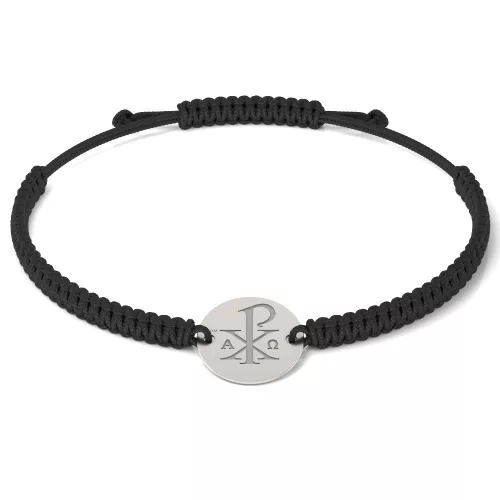 Bransoletka srebrna na sznurku model prawosławny 09