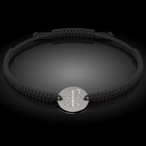 Bransoletka srebrna na sznurku model prawosławny 09