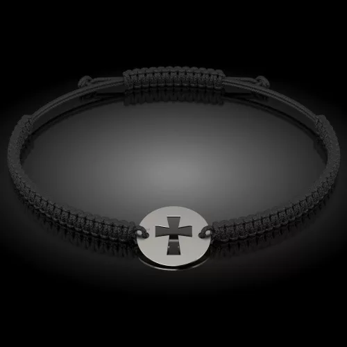 Bransoletka srebrna na sznurku model prawosławny 16