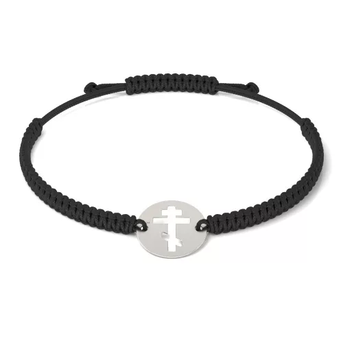 Bransoletka srebrna na sznurku model prawosławny 17