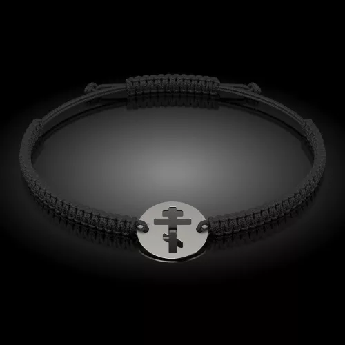 Bransoletka srebrna na sznurku model prawosławny 17