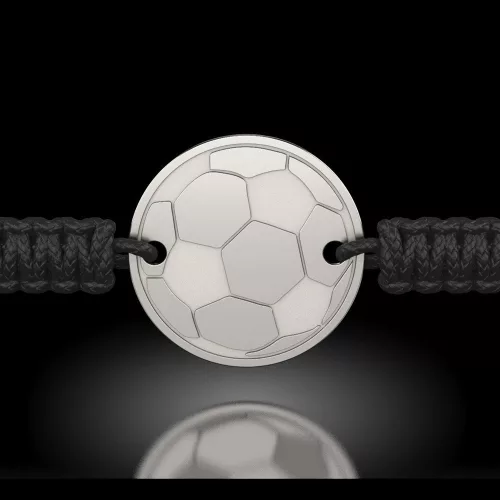 Srebrna bransoletka z czarnym sznurkiem Model Soccer Ball