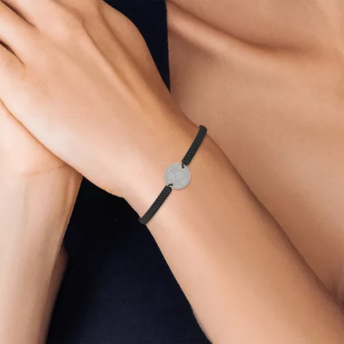 Srebrna bransoletka z czarnym sznurkiem Model Soccer Ball