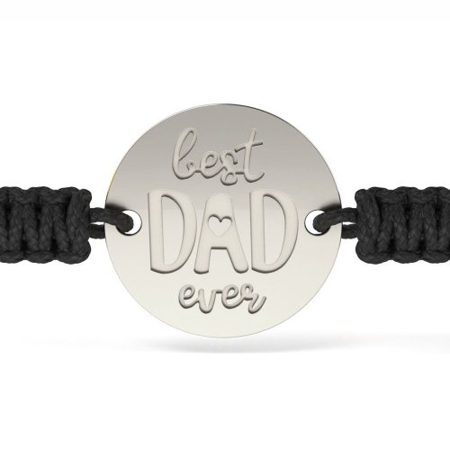 Srebrna bransoletka z czarnym plecionym sznurkiem, model Best Dad