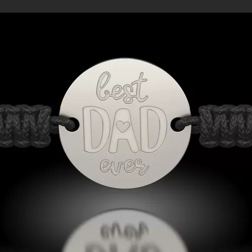 Srebrna bransoletka z czarnym plecionym sznurkiem, model Best Dad