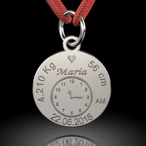 Srebrna zawieszka na sznurku Model Zegar Urodzinowy