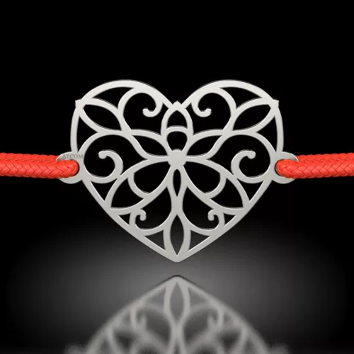 Koronkowa srebrna bransoletka w kształcie serca