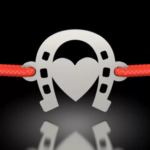 Srebrna bransoletka na sznurku w kształcie podkowy z sercem