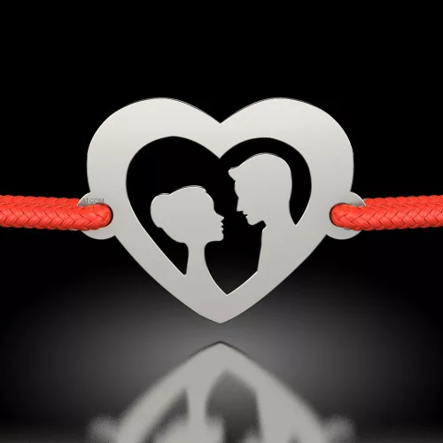 Srebrna bransoletka ze sznurka model Serce Historia miłosna