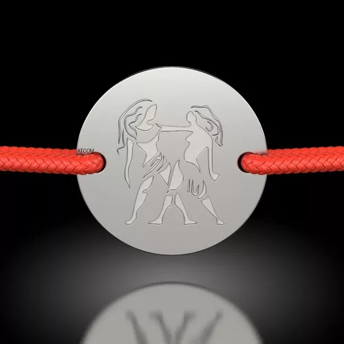 Srebrna bransoletka z czerwonym sznurkiem model Gemini