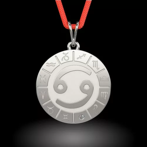 Srebrna zawieszka na sznurku, model Rak