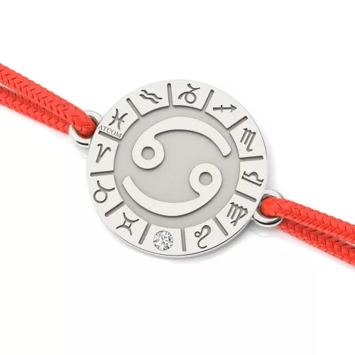 Srebrna bransoletka z czerwonym sznurkiem, model Rak