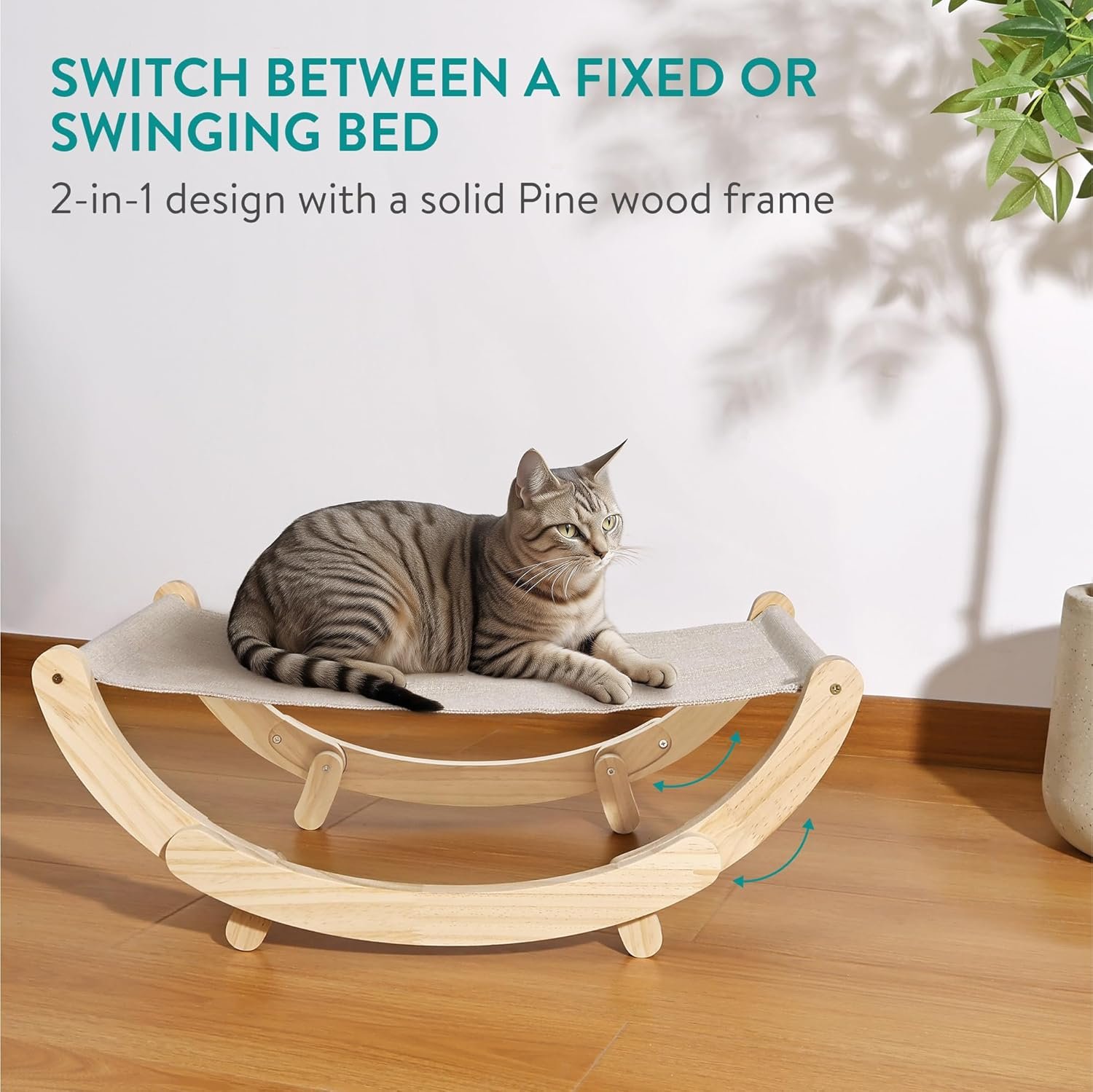 Pat leagan pentru pisici Navaris, 58x38x21 cm, lemn pin, bej, NAV0000421V001C