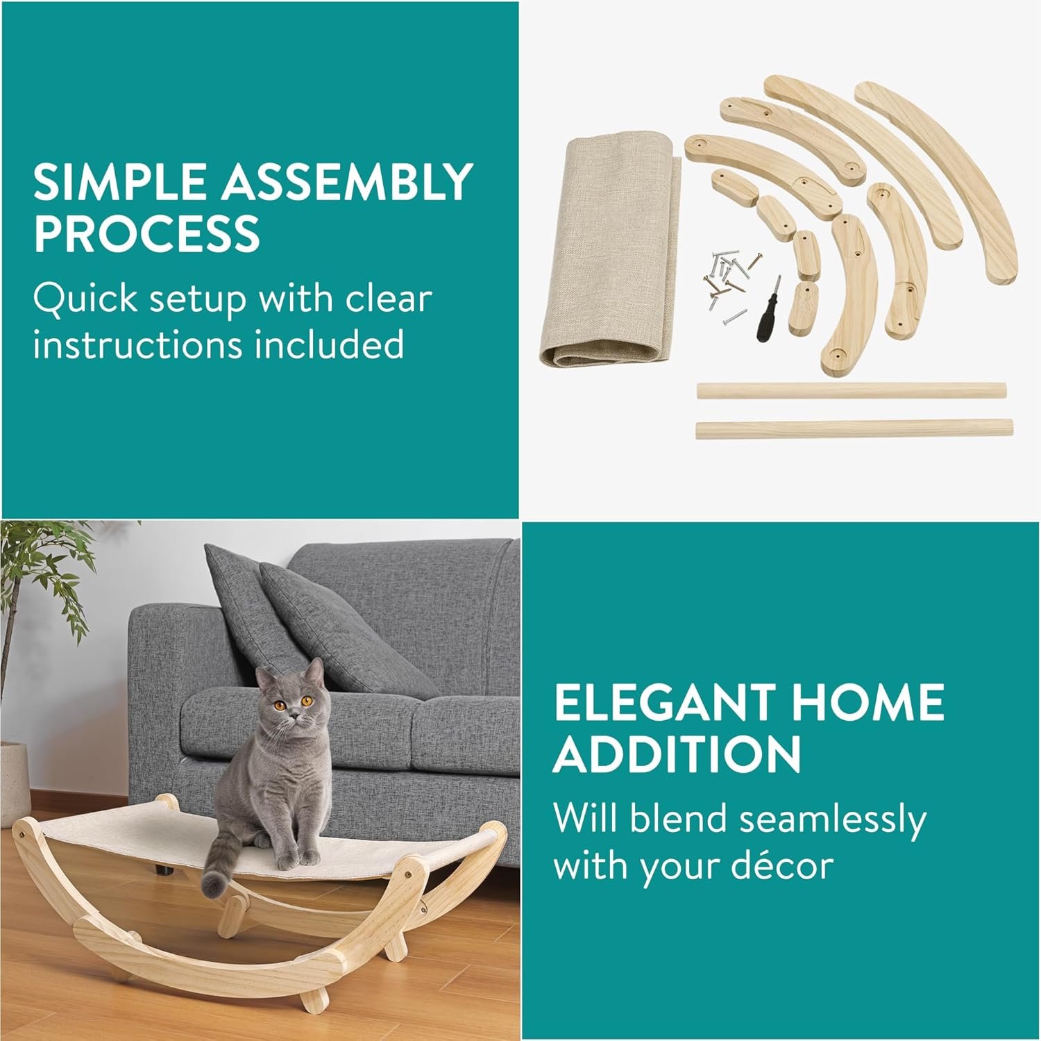 Pat leagan pentru pisici Navaris, 58x38x21 cm, lemn pin, bej, NAV0000421V001C