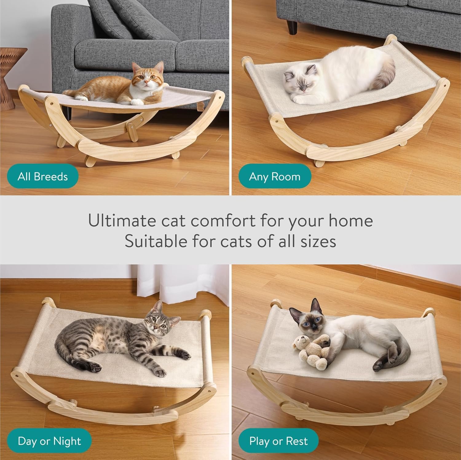 Pat leagan pentru pisici Navaris, 58x38x21 cm, lemn pin, bej, NAV0000421V001C