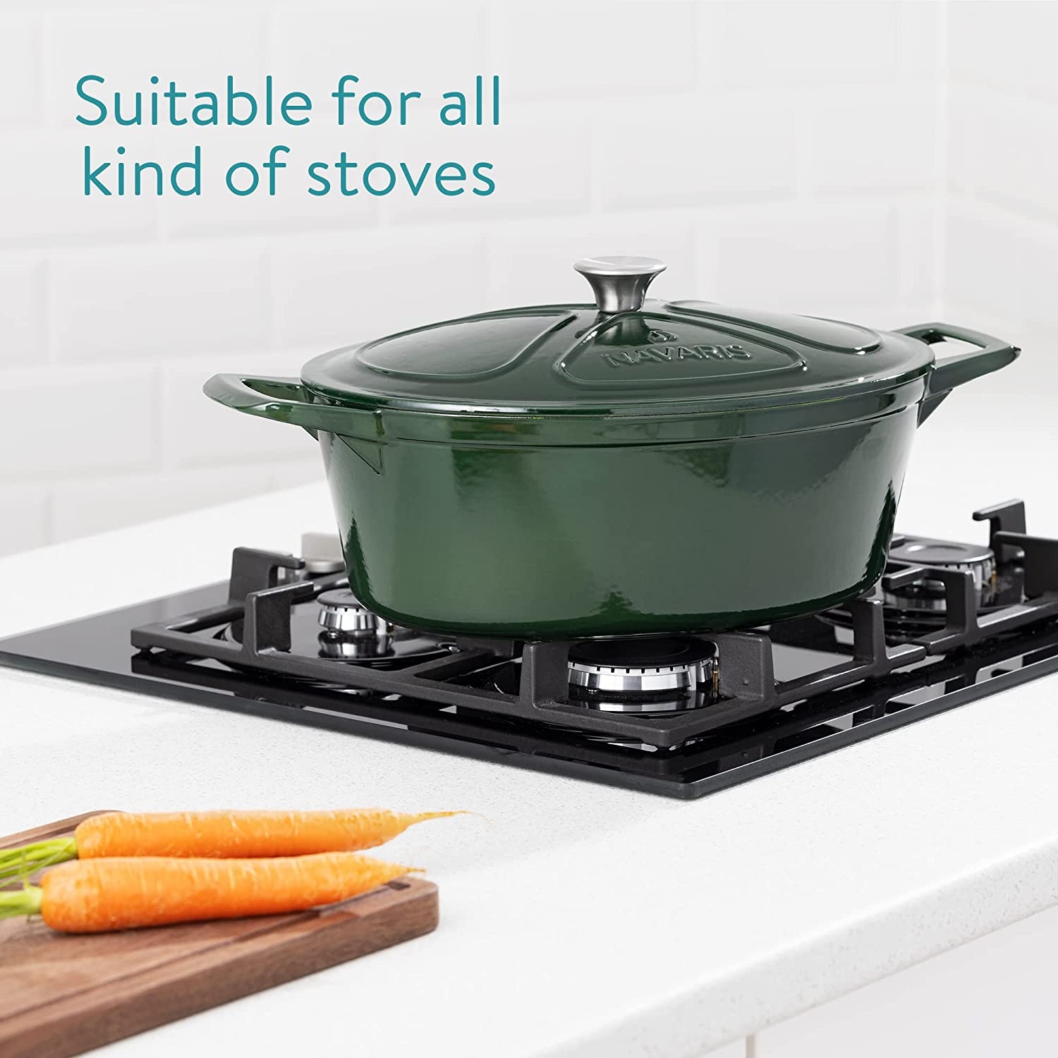 Navaris żeliwna patelnia z powłoką nieprzywierającą do płyt/kuchenek - 45 cm - 7,7L - Zielona