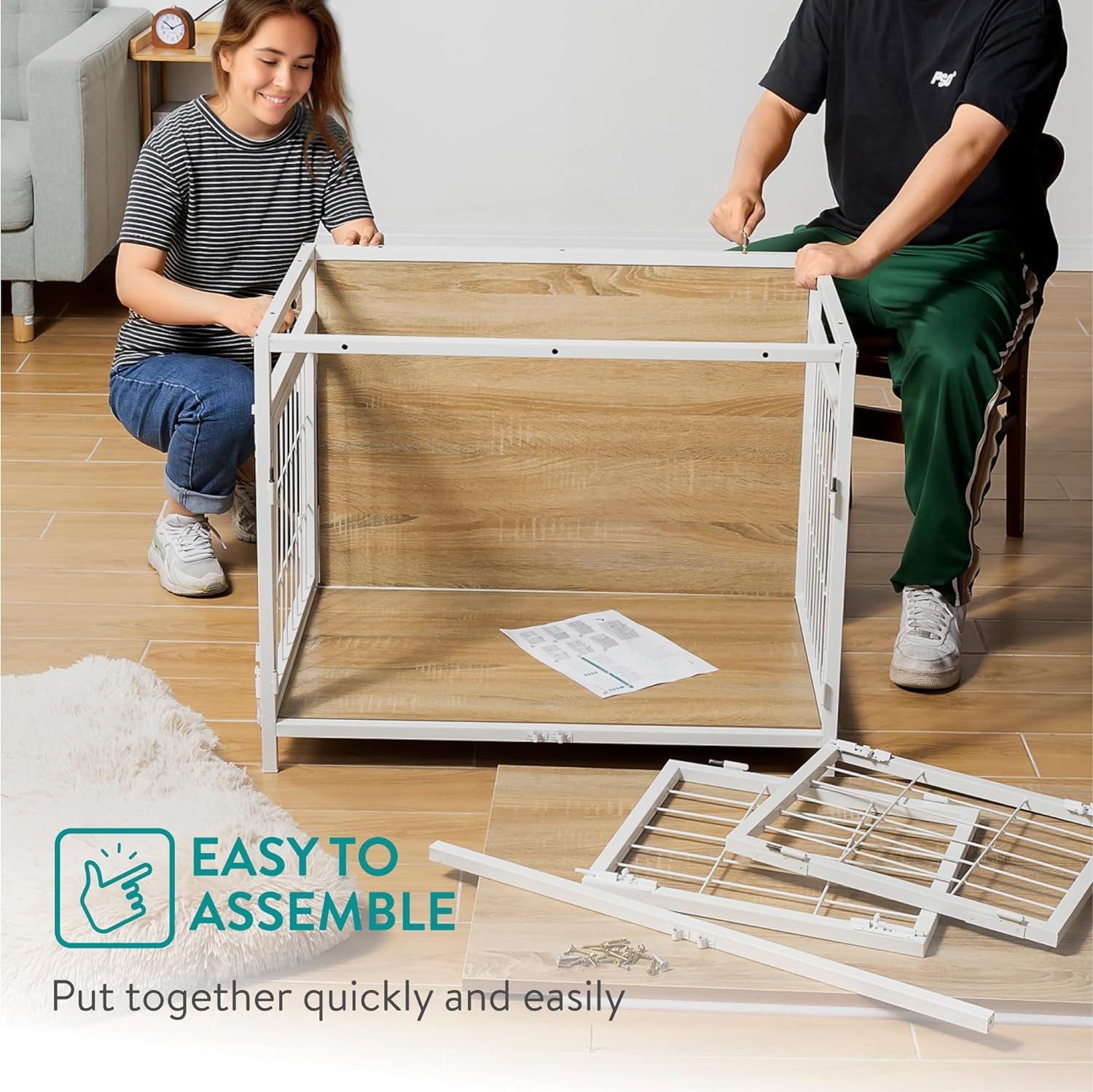 Culcus pentru caini cu masa Navaris, 80x56x63.5 cm, lemn/plastic, NAV000025VN001C