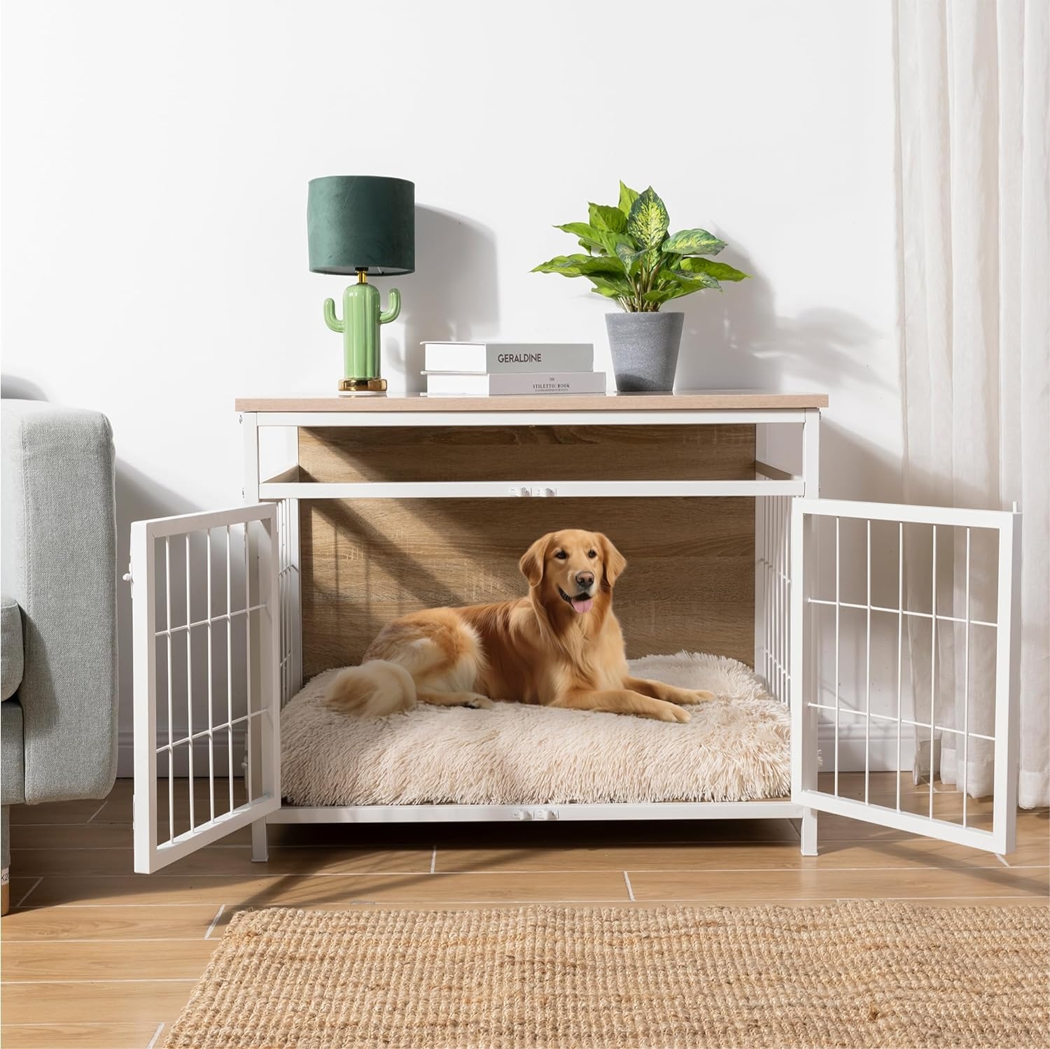 Culcus pentru caini cu masa Navaris, 80x56x63.5 cm, lemn/plastic, NAV000025VN001C